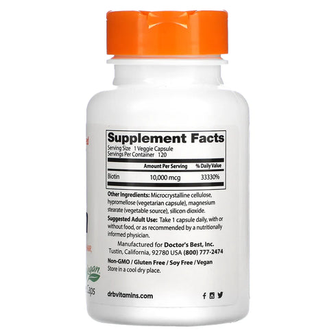 Image of Biotin 10,000mcg 120caps supplement facts